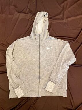 Nike Grey Full-Zip Hooded Sweatshirt with Swoosh
